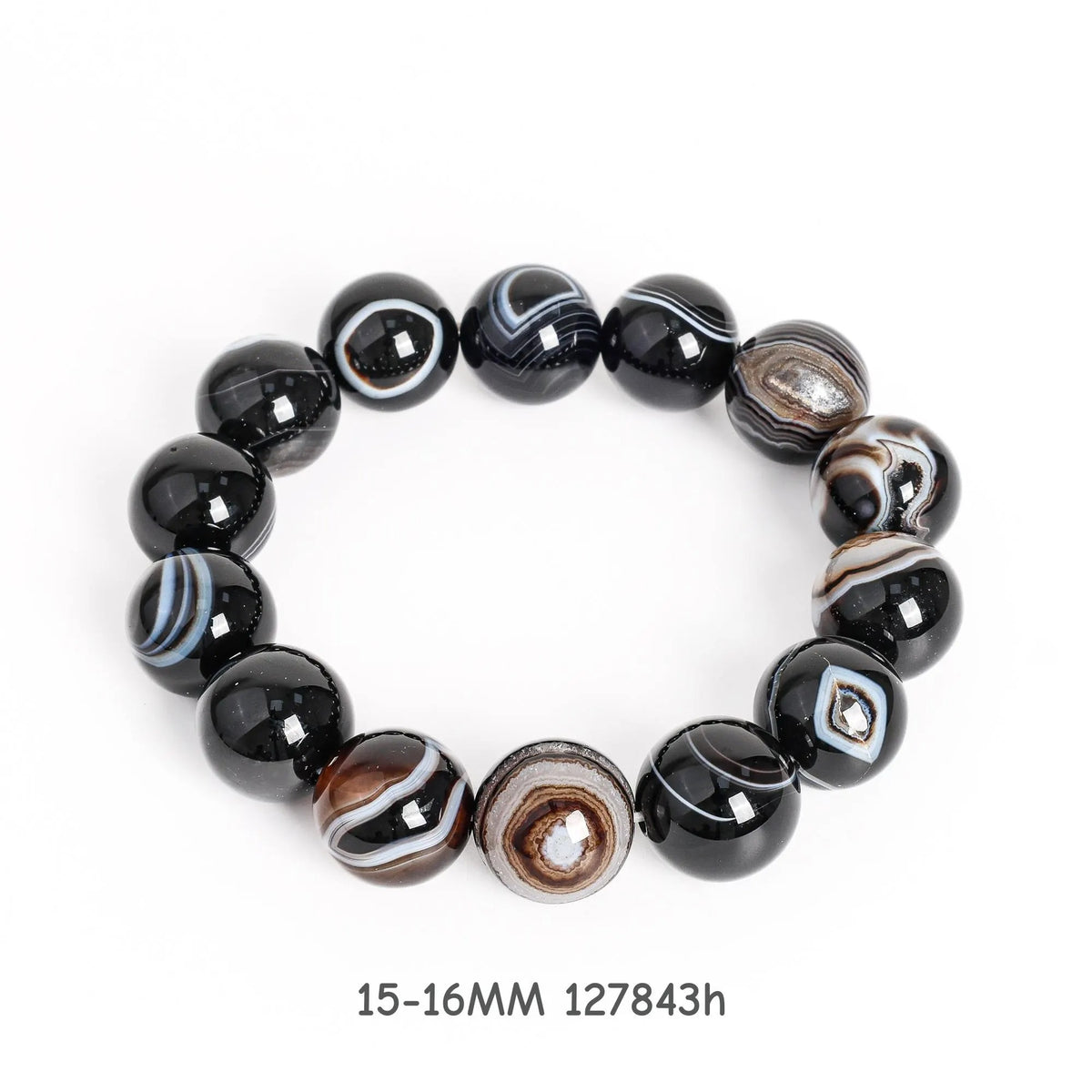 13-16mm Striped Agate Bracelet AAA Natural Banded Gemstone Beads for Men & Women — Balance & Harmony Healing Crystal Jewelry Gift