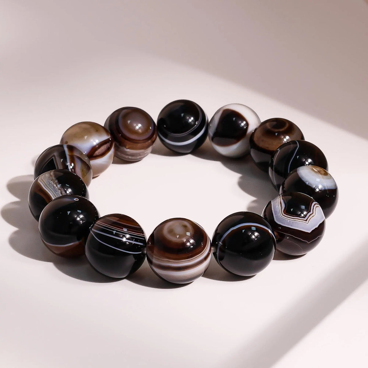 13-16mm Striped Agate Bracelet AAA Natural Banded Gemstone Beads for Men & Women — Balance & Harmony Healing Crystal Jewelry Gift