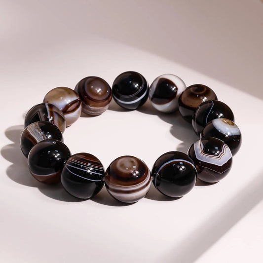 13-16mm Striped Agate Bracelet AAA Natural Banded Gemstone Beads for Men & Women — Balance & Harmony Healing Crystal Jewelry Gift