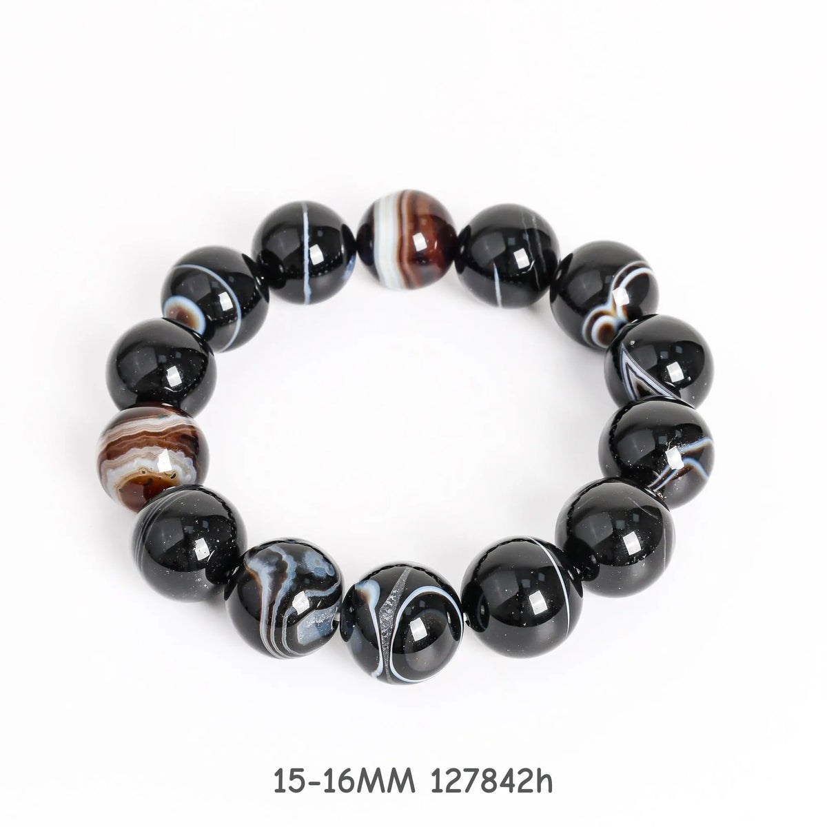 13-16mm Striped Agate Bracelet AAA Natural Banded Gemstone Beads for Men & Women — Balance & Harmony Healing Crystal Jewelry Gift