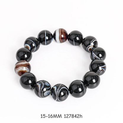 13-16mm Striped Agate Bracelet AAA Natural Banded Gemstone Beads for Men & Women — Balance & Harmony Healing Crystal Jewelry Gift
