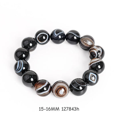 13-16mm Striped Agate Bracelet AAA Natural Banded Gemstone Beads for Men & Women — Balance & Harmony Healing Crystal Jewelry Gift