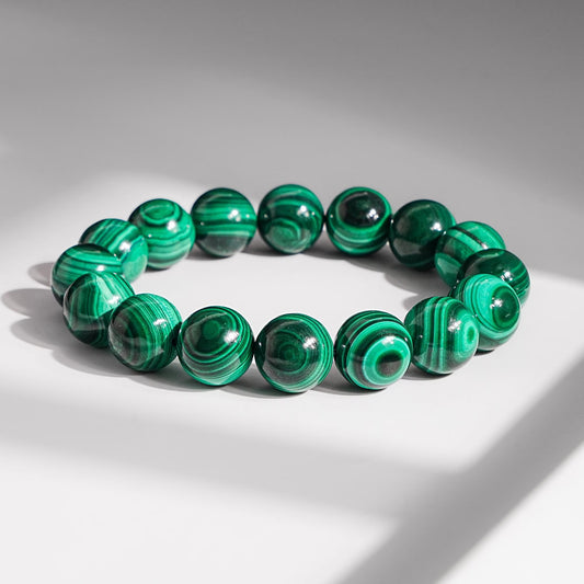 13-16mm Green Malachite Bracelet AAA Natural Gemstone Round Beads for Men & Women — Protection & Transformation Crystal Jewelry Gift