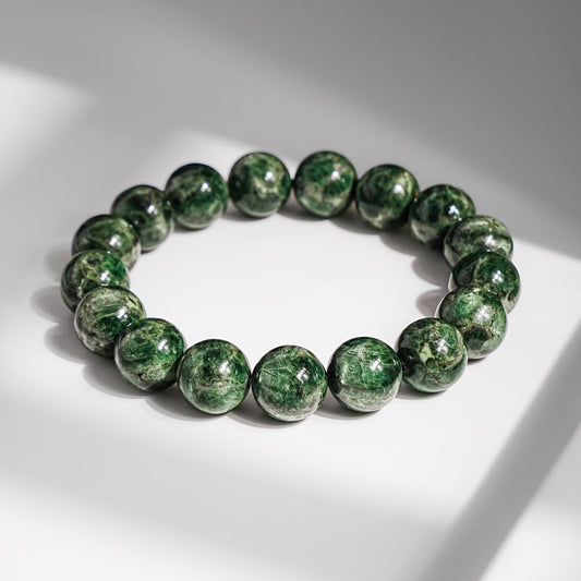13mm Genuine Green Chrome Diopside Bracelet AAA Natural Gemstone Beads for Men & Women — Healing Heart Chakra Crystal Jewelry Gift
