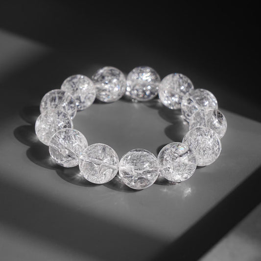 15-18mm White Rainbow Crystal Quartz Bracelet AAA Natural Gemstone Beads for Men & Women — Chunky Clear Quartz Healing Jewelry Gift
